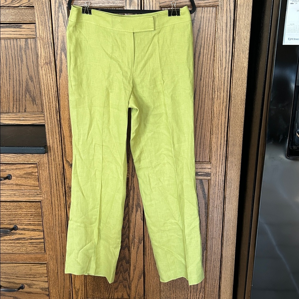 Talbots Pure Irish 100% Linen Trouser Pants Flowy‎ Lime Green
